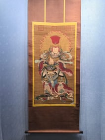 A Chinese Vertical Scroll Ink Painting of Figure on Silk