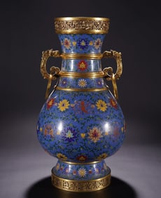 A Exquisite Cloisonne Lotus Pattern Dragon Pattern Double-Ears Vase