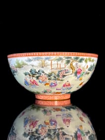 A Exquisite Famille-Rose Iron-Red Outline in gold Character and Story Pattern Bats and Peach Pattern
