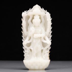 An Exquisite White Jade Statue of Avalokitesvara