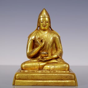 A Rare Gilt Bronze Statue of Tsongkhapa