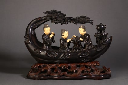 A Rare Sandalwood Carved Figure Ornament
