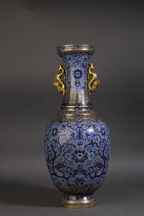A Rare   Cloisonne Enamel Lotus and Dragon Pattern Vase: A Rare Cloisonne Enamel Lotus and Dragon Pattern Vase,Qing Dynasty,China,Qianlong Four-character Mark,Size:19cmx46cm,weight:6900g &#25488;&#19997;&#29648;&#29701;&#32544;&#26525;&#33714;&#40857;&#3244