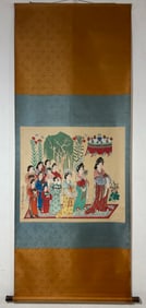 A Chinese Vertical Scroll Ink Painting of Character and Story on Silk
