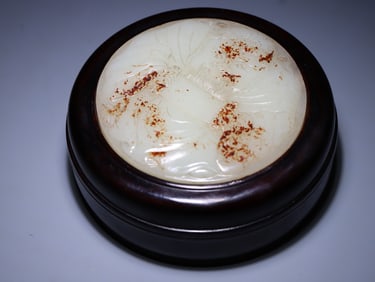 A Exquisite Hetian Jade White Jade Inlaid Red Wood Box Ornament