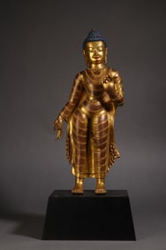 A Rare Copper Gilt Sakyamuni Tibetan Buddhist Statue Ornament