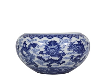 Blue and White Dragon Pattern Brush Washer