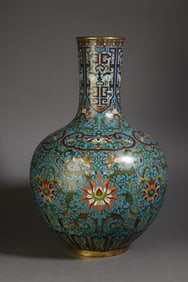 A Rare Cloisonne Enamel Lotus Flower Pattern Vase