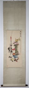 A Chinese Vertical Scroll Ink Painting of Flower on Silk