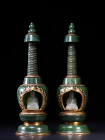 A Pair of Exquisite Jade Buddha Altar Ornament