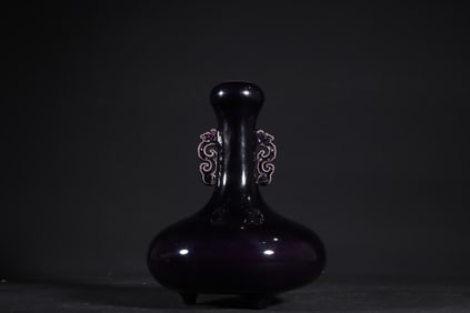A Rare purple glaze Double-Ears Vase