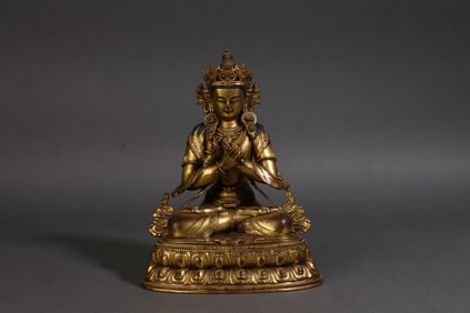 A Rare Copper Gilt Amitayus Buddha Statue Ornament
