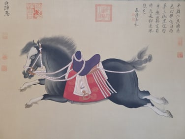 A Chinese Hand Scroll Ink Painting of Six horses on Paper