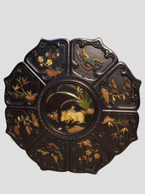 A Rare Zitanwood Inlaid Gems Flower Pattern Box