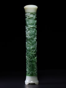 A Exquisite Jadeite Carved Landscape Pattern Incense Pot Ornament