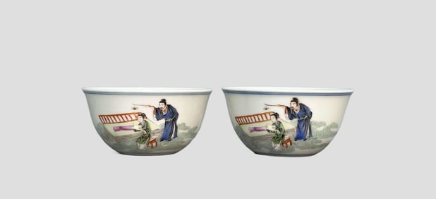 A Rare Famille Rose Figure Story Pattern Cups