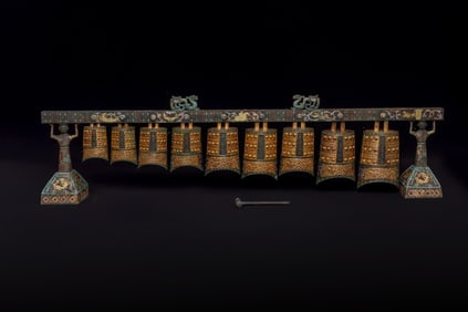 An Archaic Bronze Bianzhong Bell with Gold Silver Turquoise Inlay, Partial Gilding