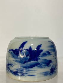 A Rare Blue and White Flower and Bird Pattern Water Pot