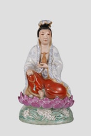 A Rare Famille Rose Guanyin Statue