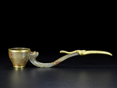 A Rare Ancient jade inlaid gold wine vessel