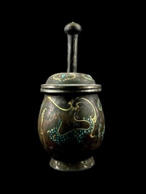 An Archaic Bronze Medicinal Chisel with Gold Silver Inlay