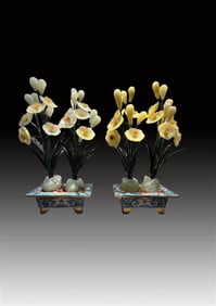 A pair of Exquisite Cloisonne bonsai