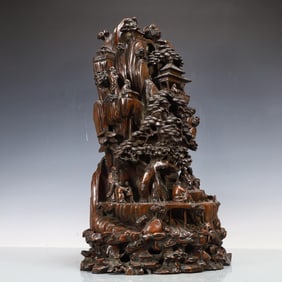 A Rare Agarwood Character Landscape Sculpture