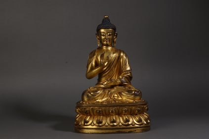 A Rare Copper Gilt Sakyamuni Tibetan Buddhist Statue Ornament