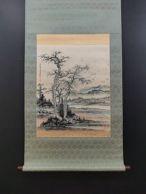 A Chinese Vertical Scroll Ink Painting of Landscape on Paper