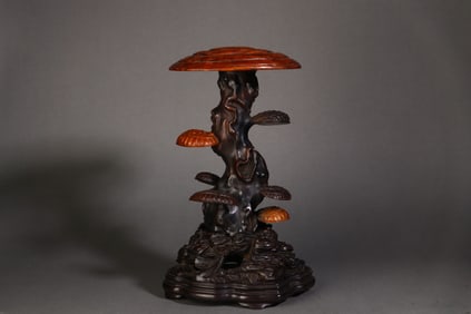 A Rare Sandalwood Inlaid with Huanghuali Ruyi Scepter Mountain-Shaped Ornament