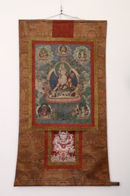 A Rare Thangka White Tara Tibetan Buddhist Statue Painting Canvas