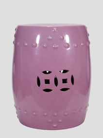 Famille-Rose hollowed-out copper coin pattern drum nail embroidered stool