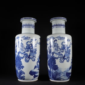 A pair of rare blue and white Character and Story Pattern Vase