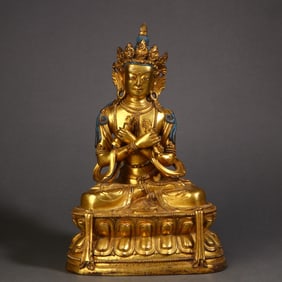 A Rare Copper Gilt Guanyin Bodhisattva Ornament