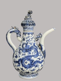 A Rare Blue and White Dragon Pattern Ewer