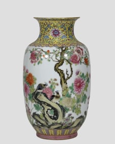 Enamel Bird and Flower Poem Patterned Vase
