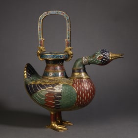A Rare Cloisonne Enamel Duck-Spouted Ewer