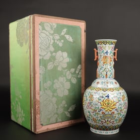 A Rare Doucai Lotus Pattern Double-Ears Vase