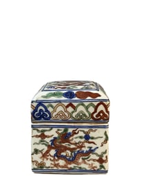 A Rare Wucai Dragon Pattern Square Box