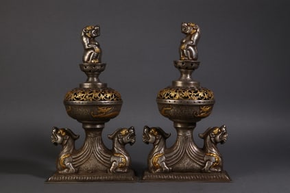 A Rare Copper Gilt Dragon-Patterned Censer