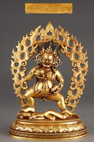 A Rare Red copper body gilt Black Jambhala standing statue
