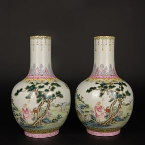 A Rare Famille-Rose Character and Story Pattern Vase