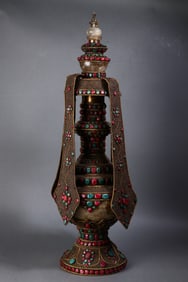 A Rare Copper Gilt Crystal Inlaid with Gemstones Tibetan Ornament