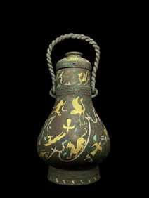 An Archaic Bronze Hu with Swing Handle, Gold Silver Inlay