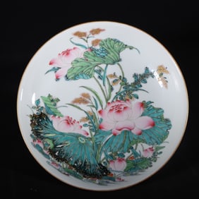 A Rare Enamel Lotus Pattern Plate