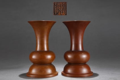 A Rare A pair of red copper body vases