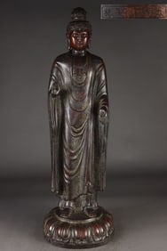 A Rare Red copper body gilt Guanyin Bodhisattva standing statue