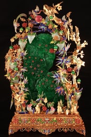 A Rare Golden Filigree Inlaid Jadeite Ornament