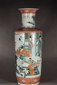 A Rare Wucai Outline in gold Character and Story Pattern Vase