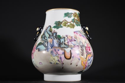 A Rare Famille-Rose Character and Story Pattern Double-Ears Vase